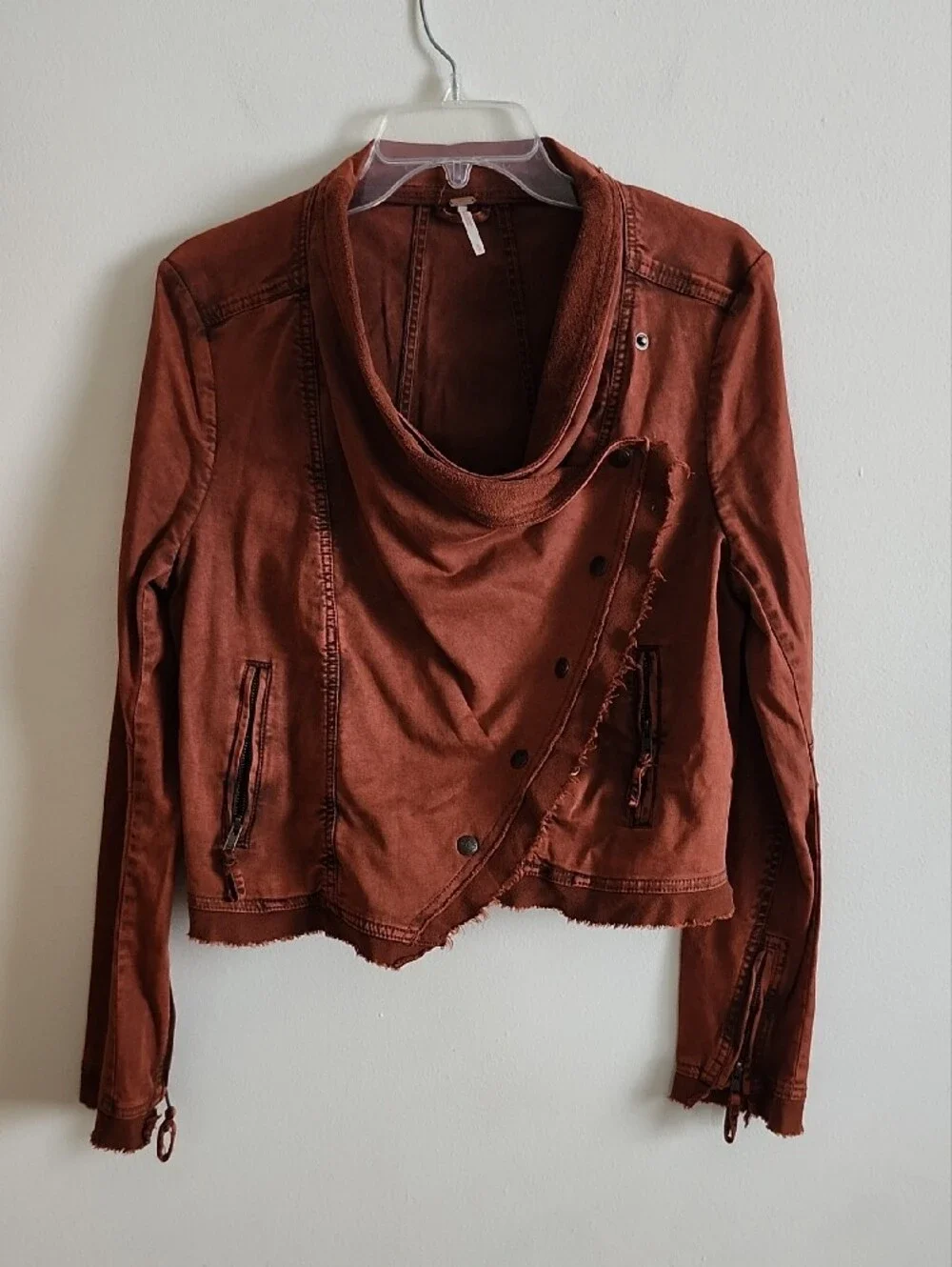 Free People Boho Collapsing Twill Raw Edge Jacket Hanna Rustic Orange women Sz M